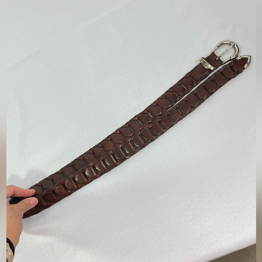 Leather Belt 36 Woven Brown Full Grain Cowhide Made in Argentina